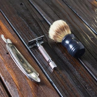 Badger brush, straight razor, safety razor