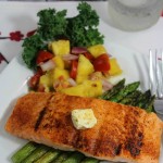 Grilled Blackened Salmon with Fruit Salsa and Garlic Asparagus recipe