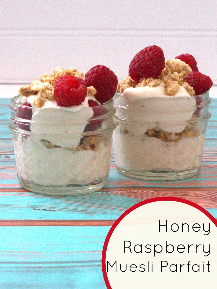 honey raspberry muesli parfait for a great snack