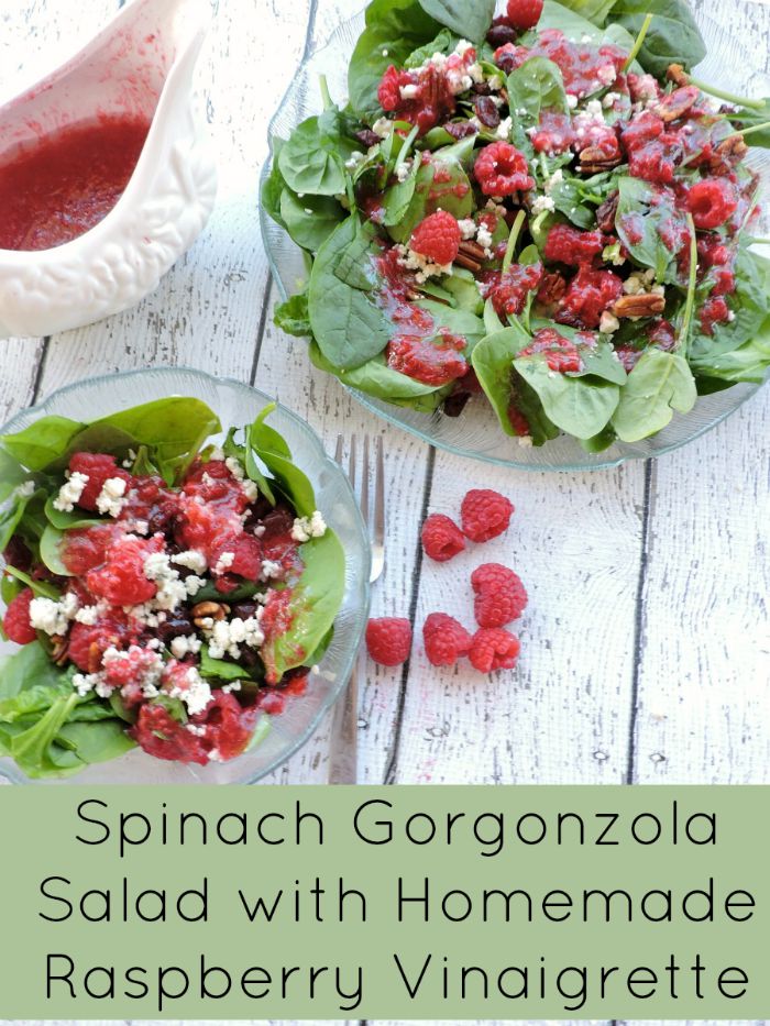 Spinach gorgonzola salad with Homemade raspberry vinaigrette dressing v