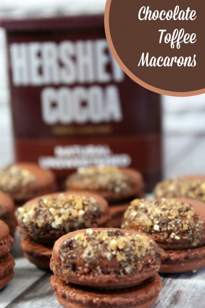 How to make chocolate toffee macarons. This macaron recipe is gluten free, and oh so delicious. Don't get them confused with macaroon cookies. Perfect for a bridal shower or tea party. 