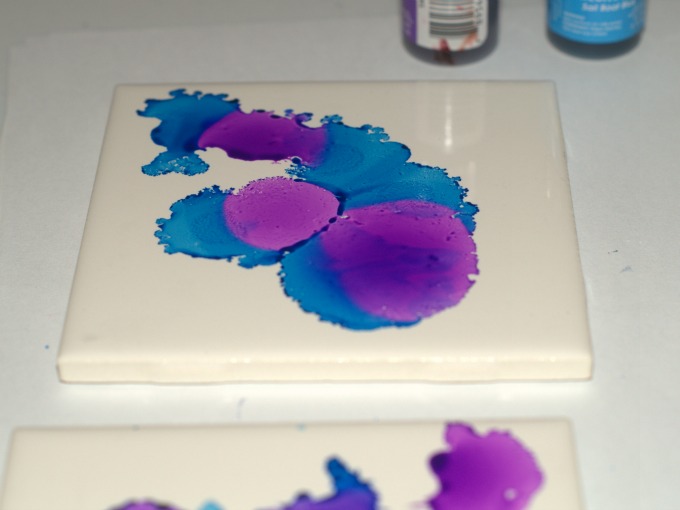 alcohol ink upcycled tile coaster