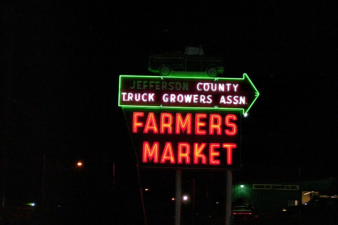 farmers market neon sign