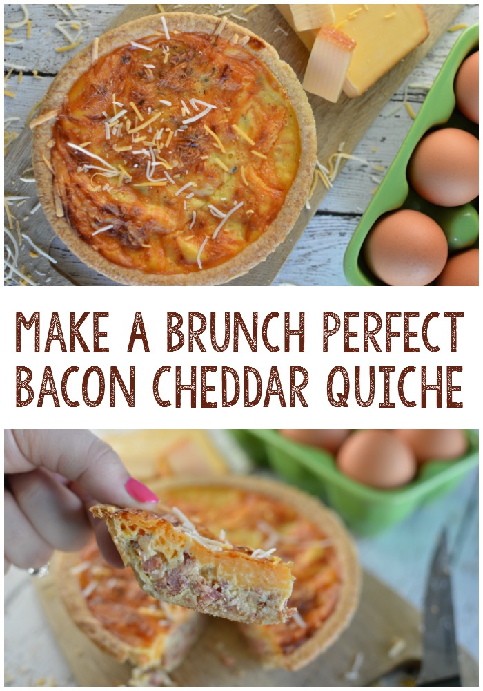 This easy to make Bacon Cheddar Quiche is perfect for Brunch, lunch, or any time. 