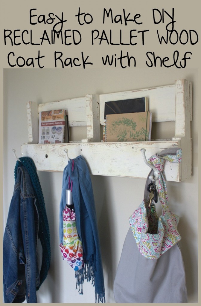 Easy to make pallet wood coat rack with shelf