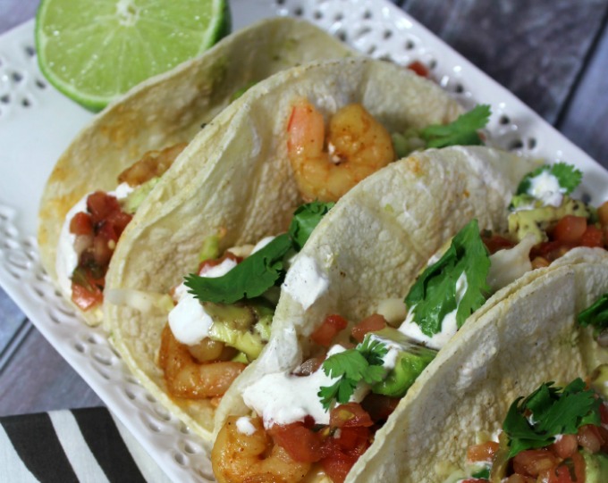 Chipotle shrimp tacos with lime crema