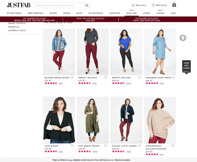 JustFab Plus Sized Fashion Screenshot