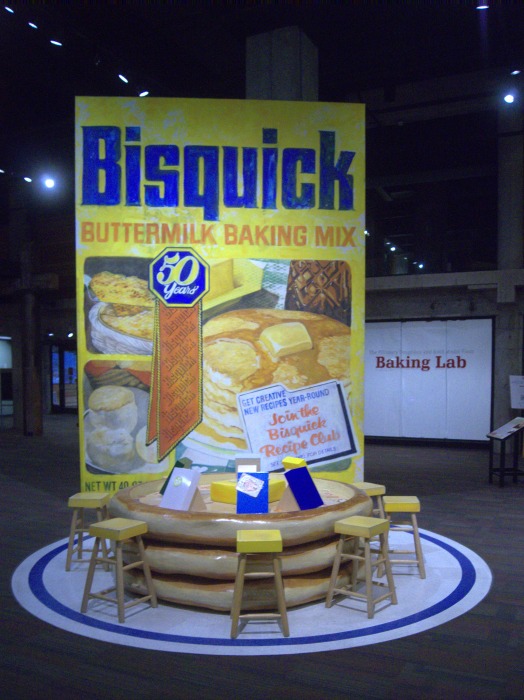 Giant interactive Bisquick box and pancake table from Mill City Museum 