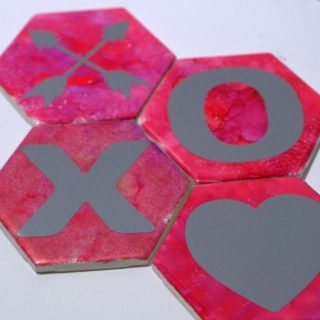 Hugs and Kisses upcycled tile coasters