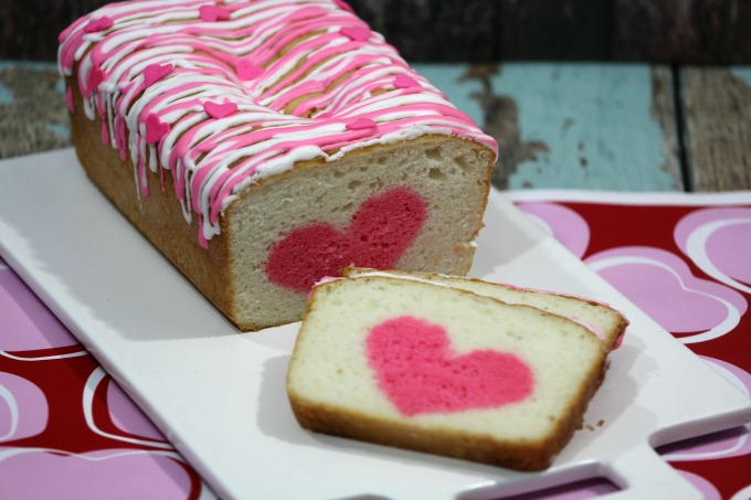 Strawberry Vanilla Pound Cake on white serving plate