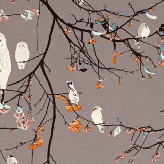 Birds on branches jersey knit fabric