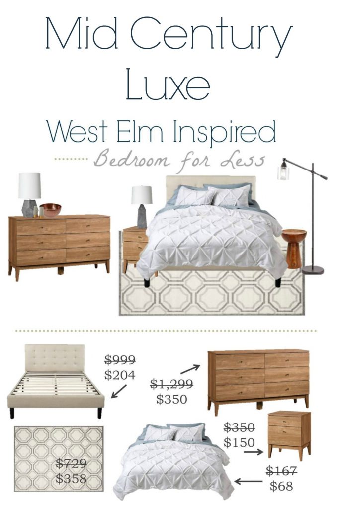 Get this fab Mid Century Modern Luxe bedroom that was inspired by West Elm for a whole lot less. 