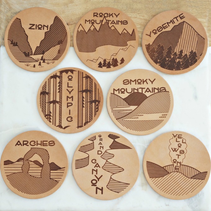 National Parks Leather Coasters from East Grove Stamp Co