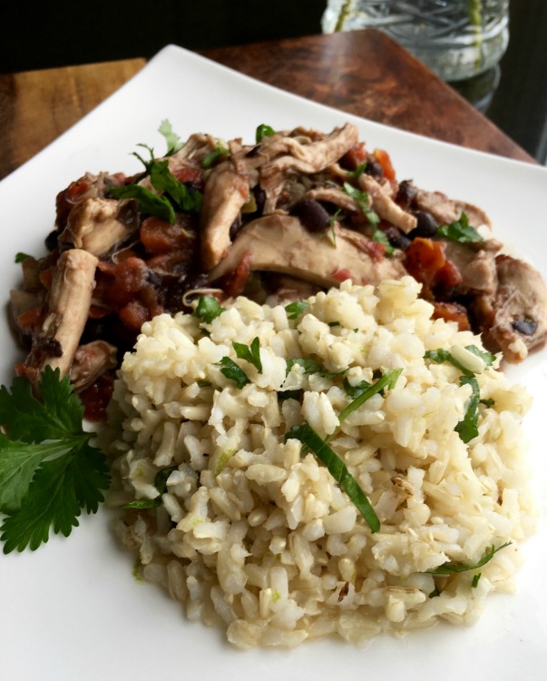 Slow cooker shredded Mexican chicken with Cilantro Lime Rice