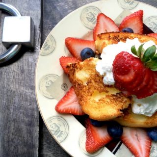 Easy grilled angel food cake with fresh summer berries and homemade maple whipped cream