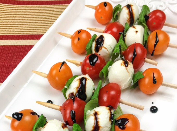 Caprese skewers with balsamic glaze