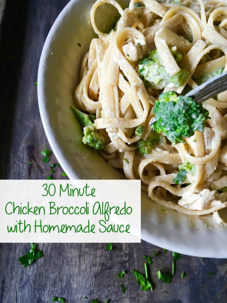 Homemade chicken broccoli alfredo with sauce made from scratch