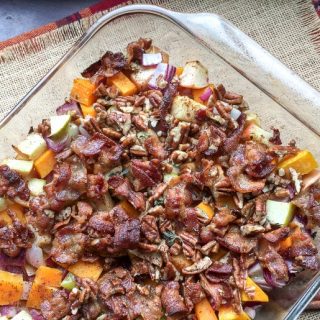 Apple Butternut Squash Casserole with Bacon Pecan topping