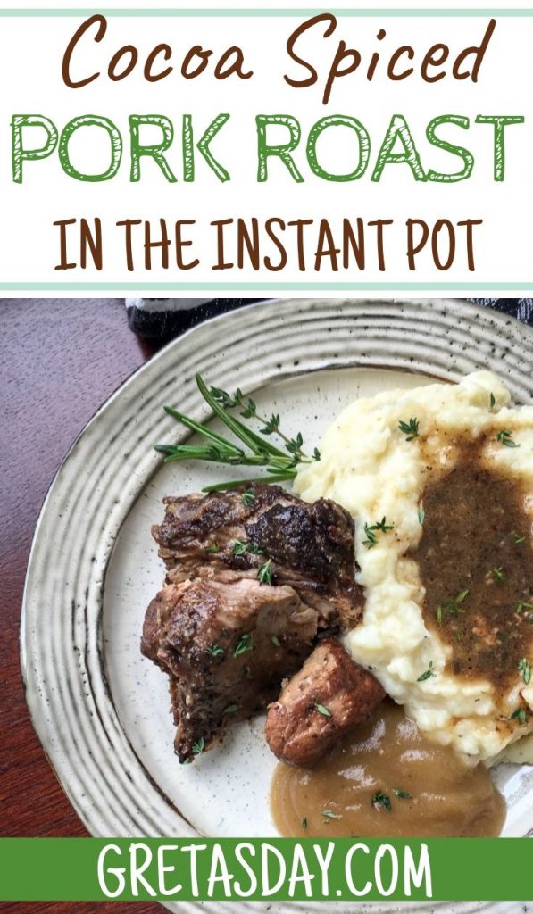 Cocoa spiced pork roast in the Instant Pot. So easy and delicious.  A great weekend meal that you dn't have to spend all day cooking. Electric pressure cooker cooking