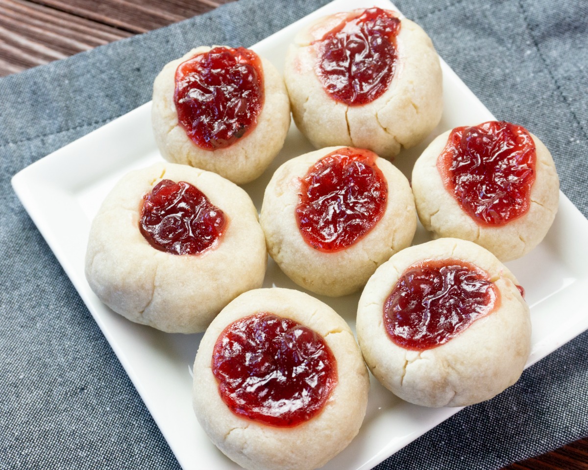 Lingonberry Thumbprint Cookies on Plate