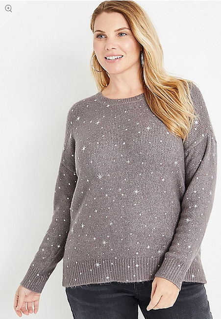 maurices grey metallic star sweater