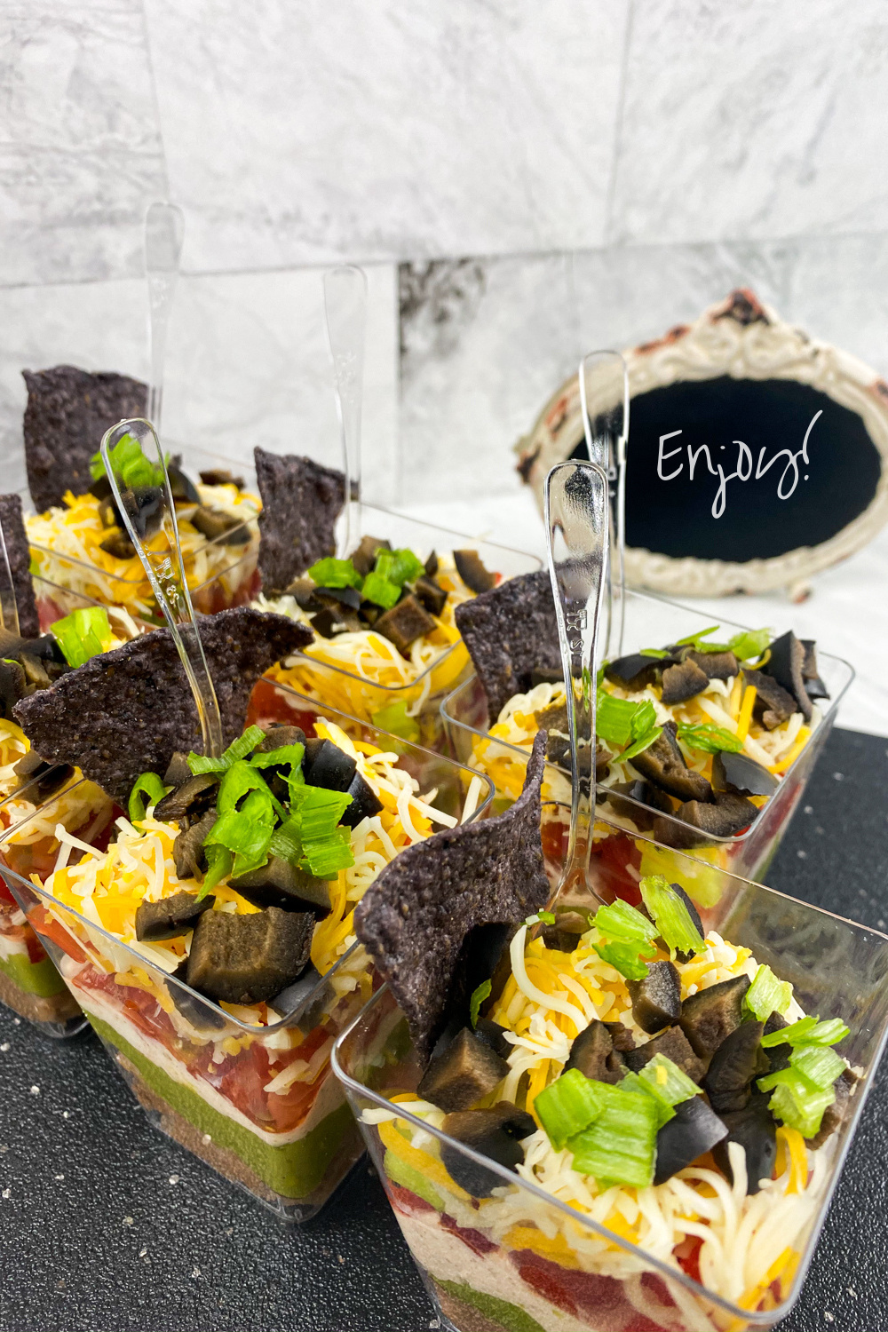 How to make individual 7 layer bean dip cups