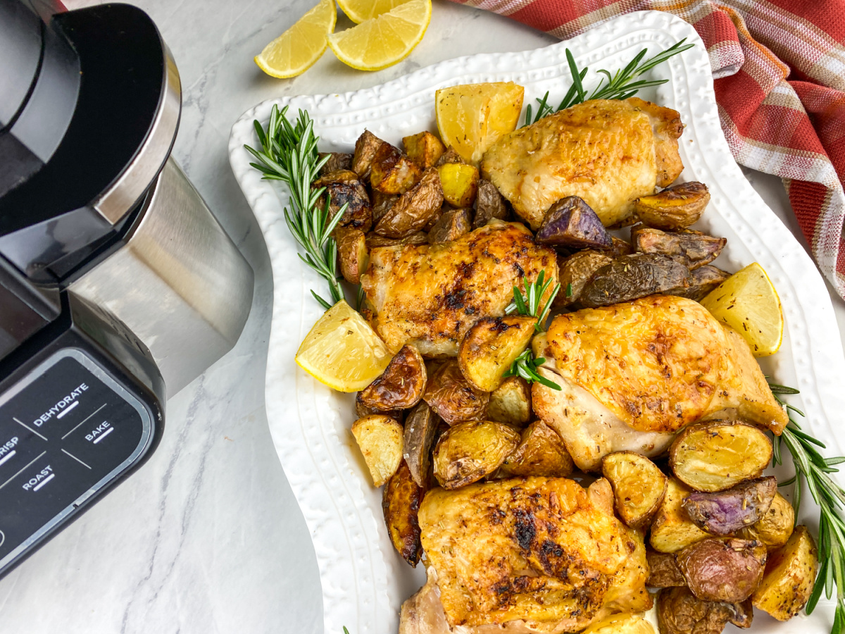 Lemon Rosemary Chicken Thighs and roasted potatoes