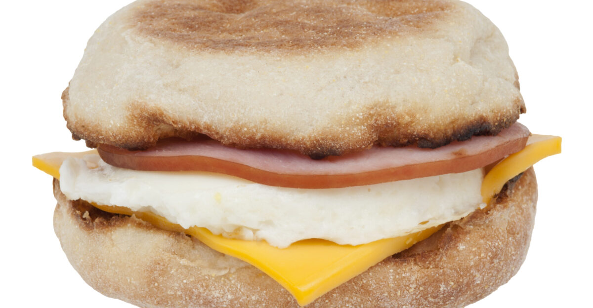An Egg McMuffin breakfast sandwich from McDonald s as bought in North America