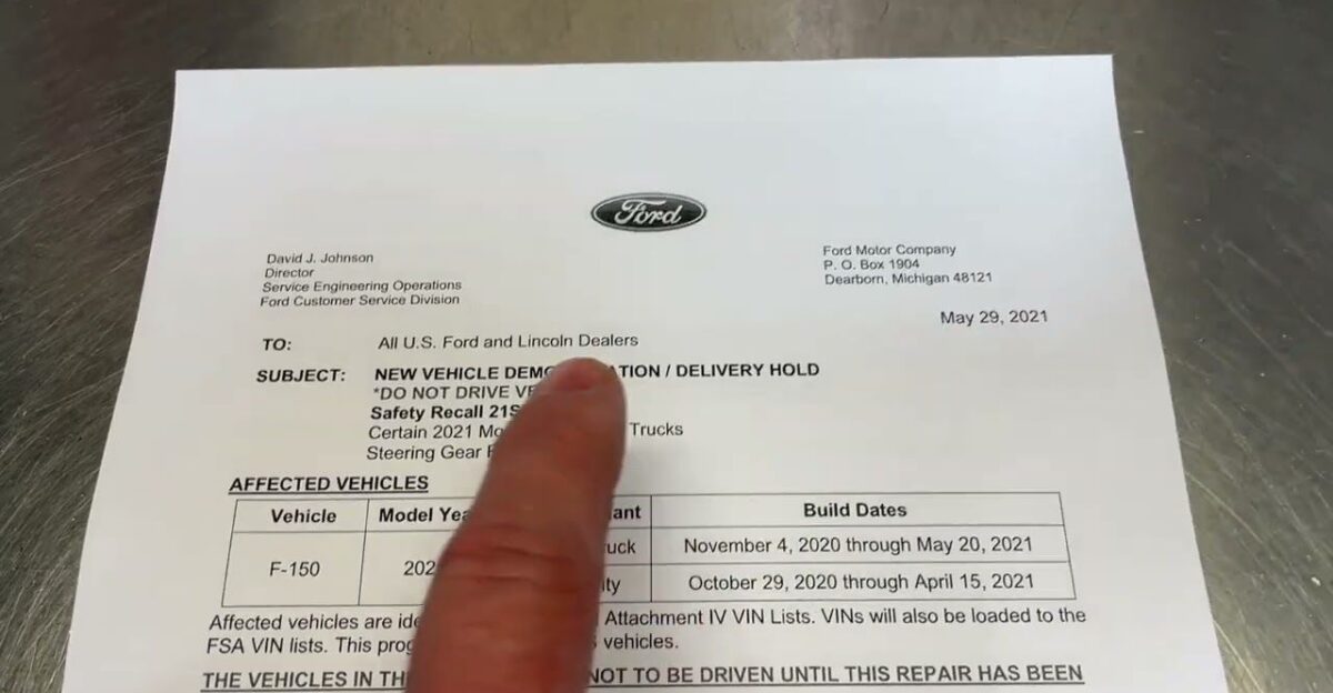NEW Scariest Recall in Recent Ford History FSA 21S28 2021 Ford F-150 Steering Gear Lockup - YouTube by Edward A Plummer