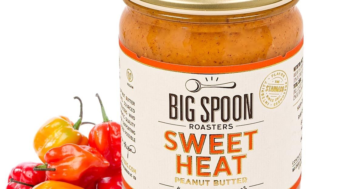Big Spoon Roasters Sweet Heat Peanut Butter w Habanero Chiles Sea Salt - Low Sugar Sweet Spicy Creamy Peanut Butter - Keto Palm Free Vegan - 13 Ounces by Amazon