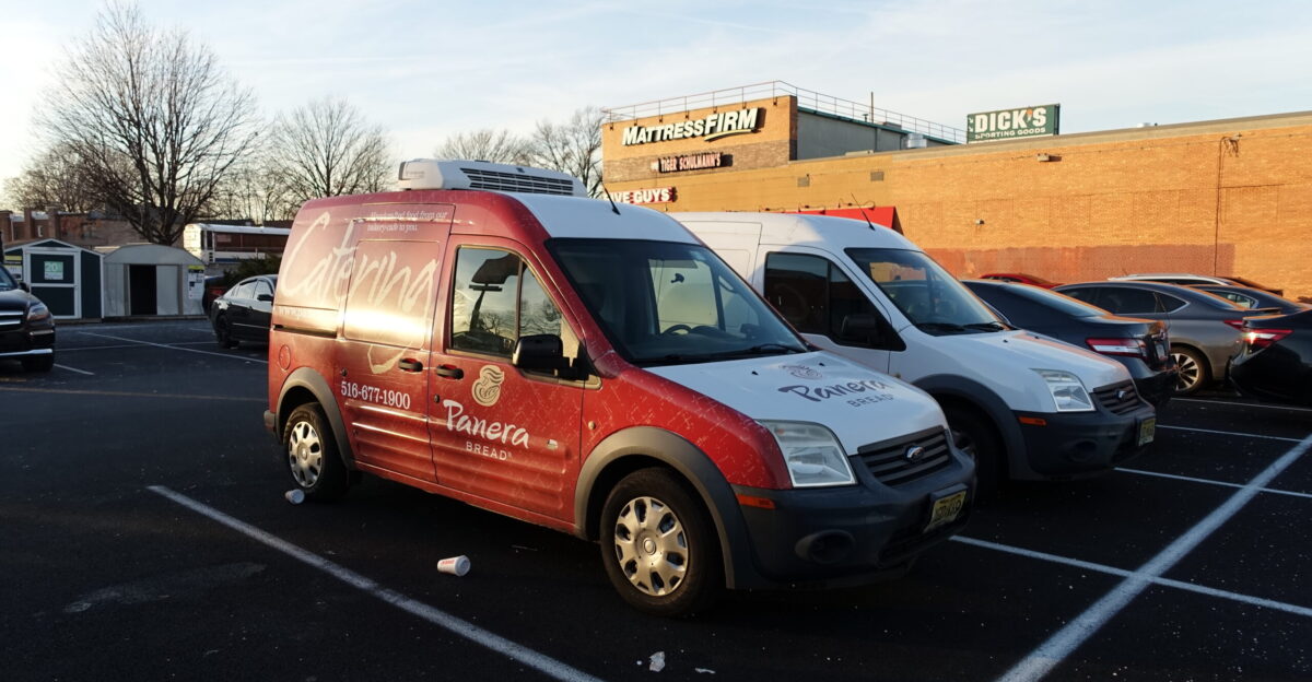 A catering truck for the Panera Bread in the Home Depot parking lot at the south end of the shopping center at Woodhaven Boulevard and 73rd Avenue in Glendale Middle Village Queens
