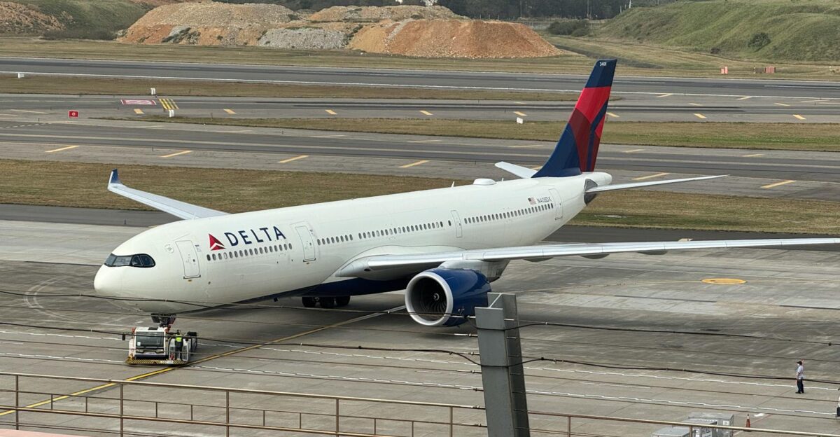 Delta Air Lines Airbus A350 preparing for takeoff at Taiwan Taoyuan International Airport