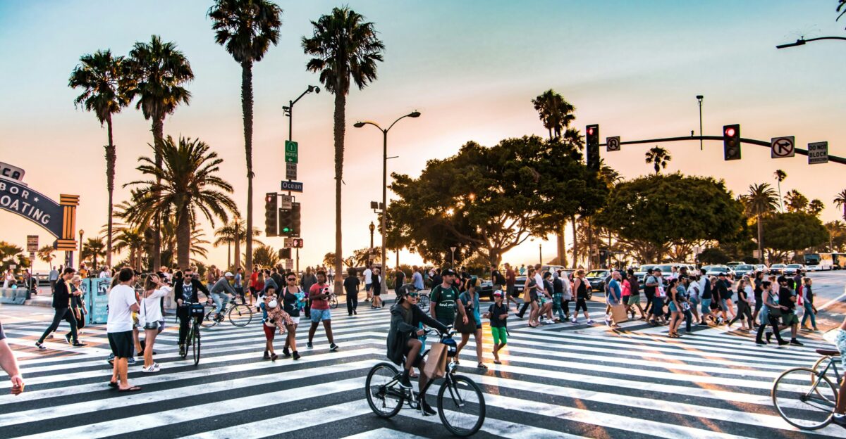 poeple crossing the street