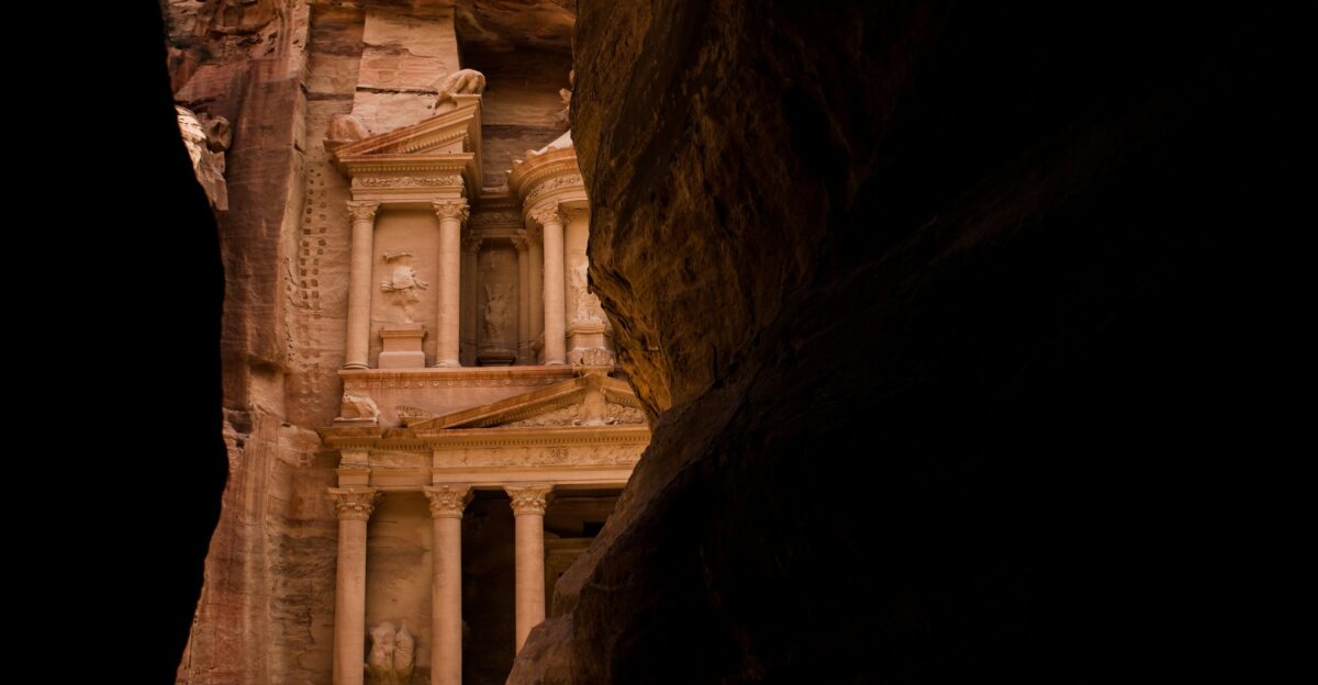 low angle photography of rock formation