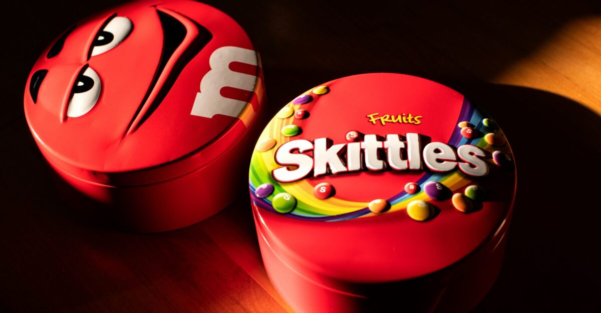 Skittles fruits can on floor