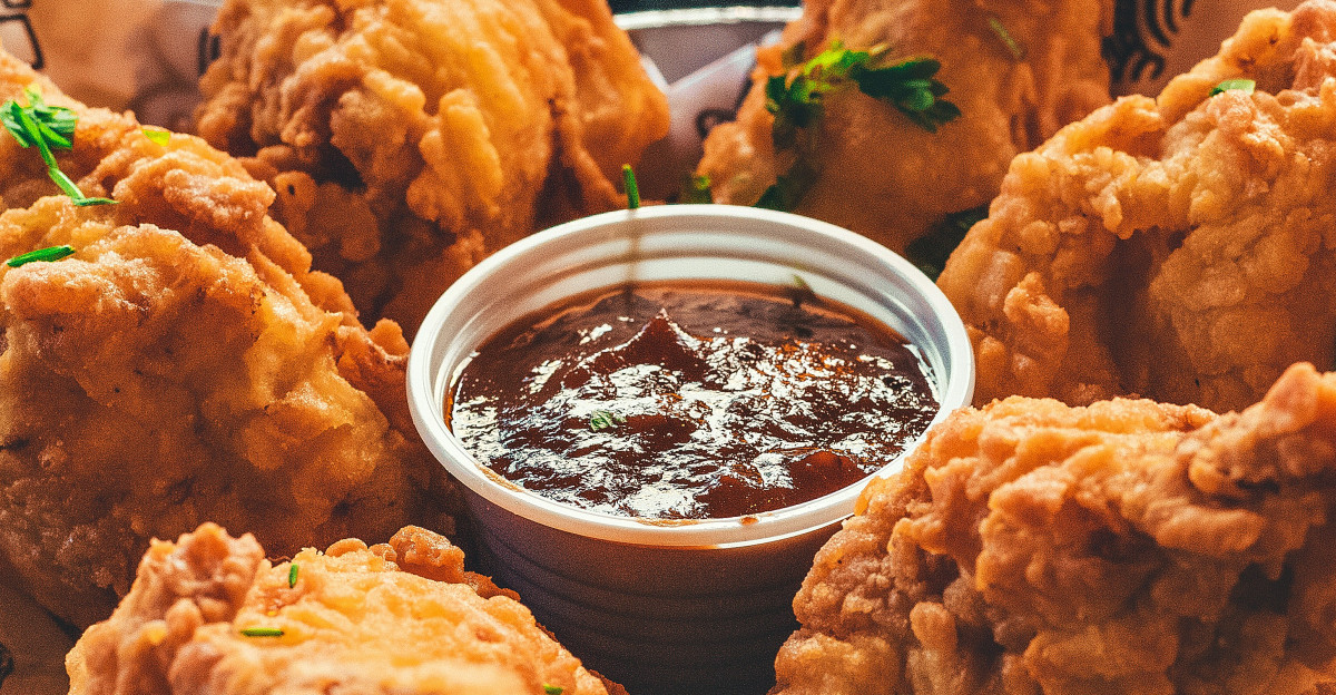 fried chicken on stainless steel tray