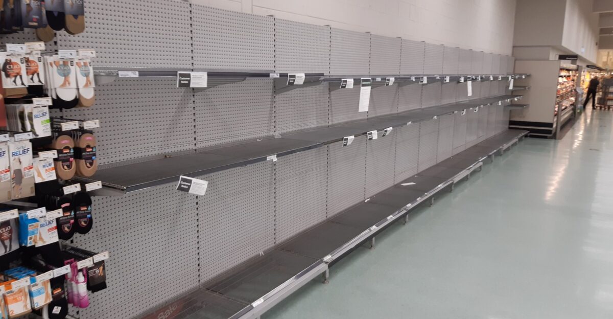 Rockingham City Shopping Centre empty shelves caused by the effects of the COVID-19 pandemic Western Australia
